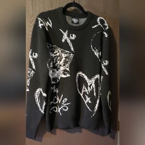 RGSTR Black Sweater with White Graphic Patterns Size M